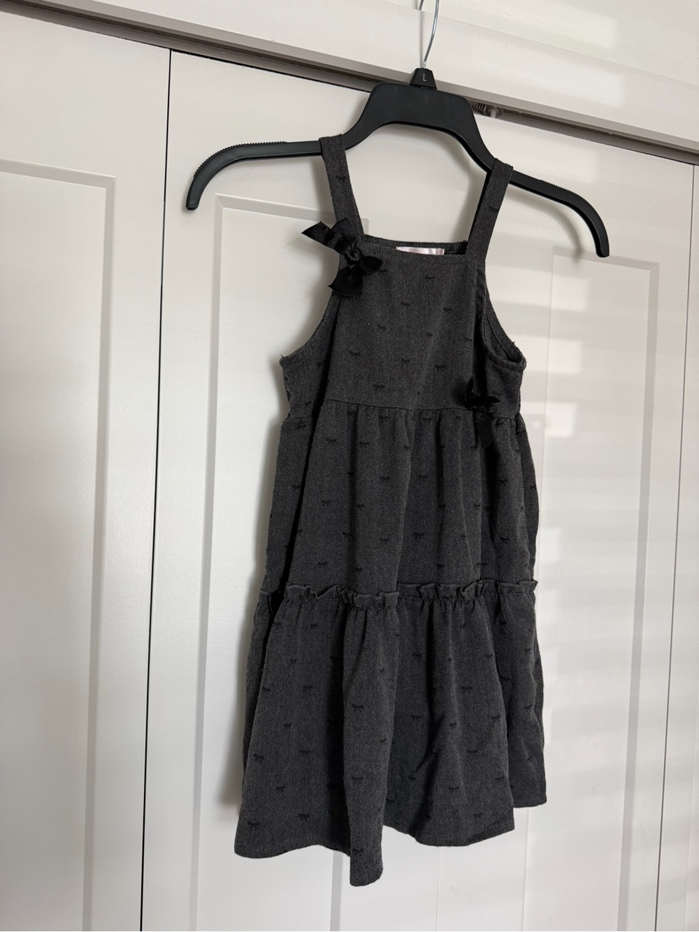 Love Squared Charcoal Black Tiered Dress with Bow Accents